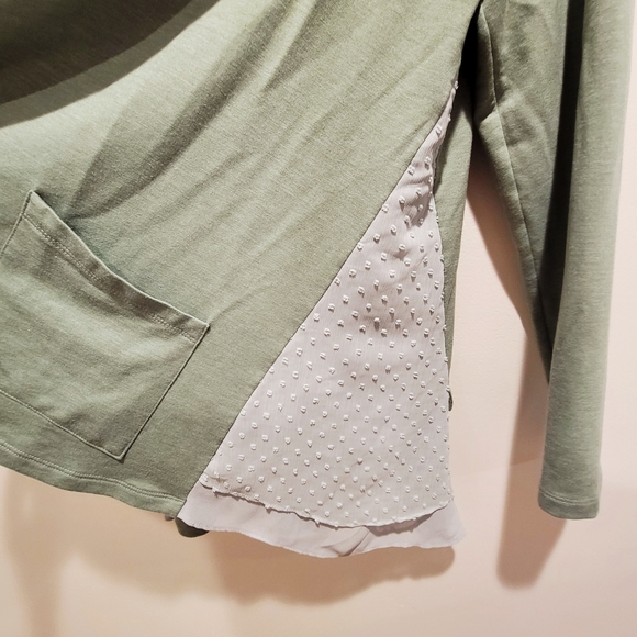 LOGO by Lori Goldstein Lounge Green Mixed Media Cardigan - Picture 3 of 6